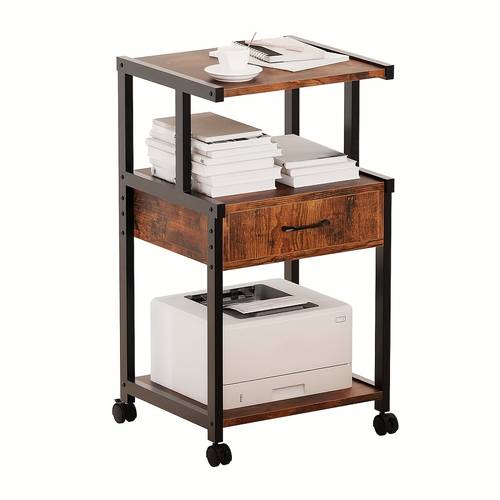 three tier printer stand with storage drawers featuring a rolling printing table suitable for home office use and designed for large printers as a multifunctional storage rack