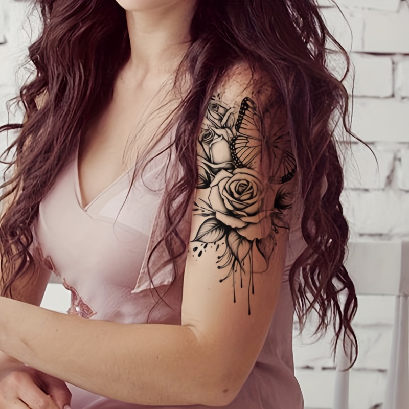 IGUOHAO 22 Sheets Sexy Rose Flower Temporary Tattoos For Women Arm