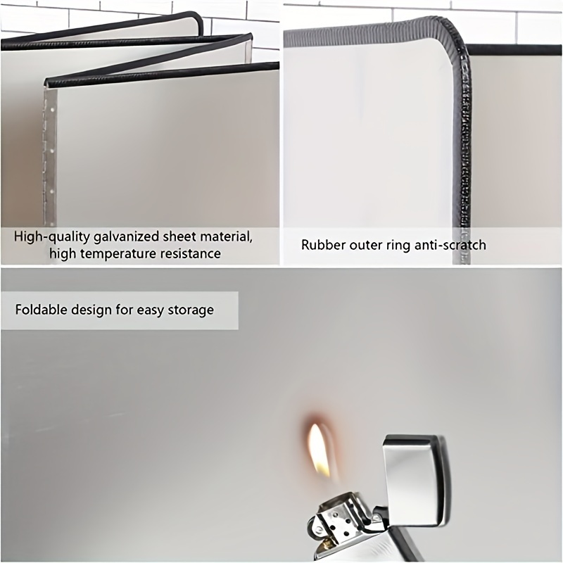 1pc stainless steel non stick 3 panel foldable grease splatter screen easy to clean multi layer with side handles for stove   mount   frying in kitchen details 5