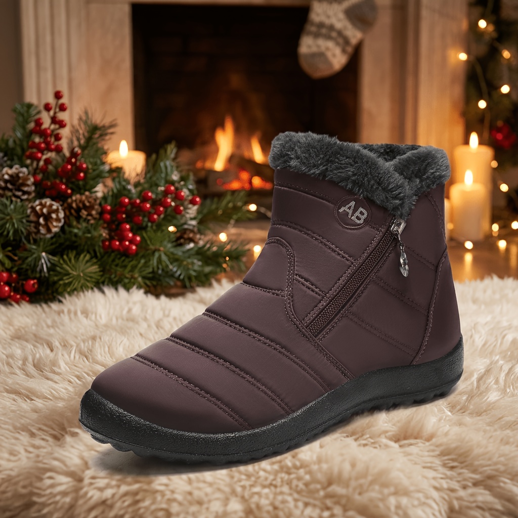 Solid Color Women's Hiking Snow Ankle Boots, Warm Outdoor Wear