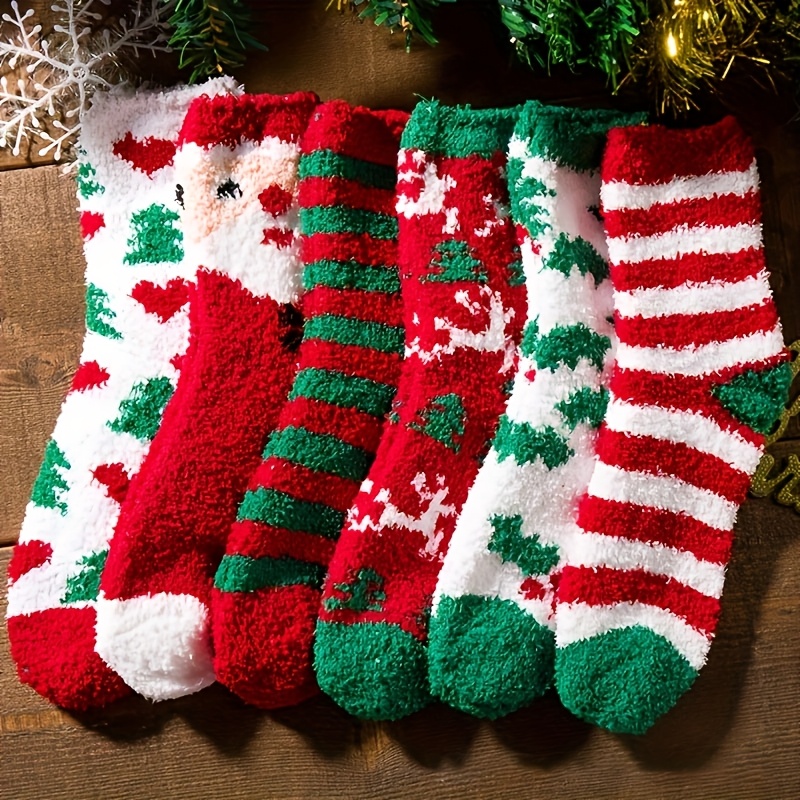 TEMU 6-pair Women's Thermal Floor Socks Suitable For Christmas & - Soft Cold-resistant Indoor Ankle Socks, Cozy For, Slippers, Random Patterns (hand