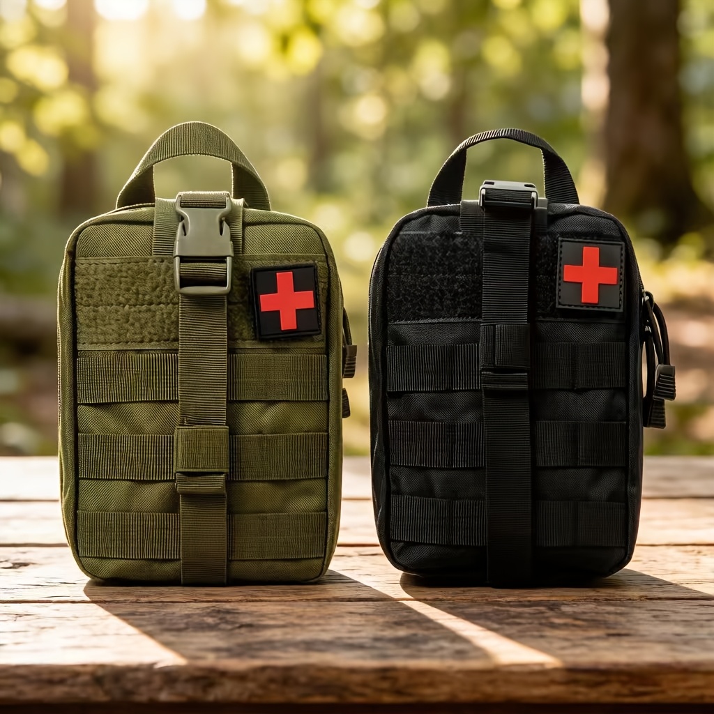  2pcs 3pcs portable survival bag with multiple compartments made of durable canvas material with a   symbol suitable for outdoor travel camping hiking travel emergency equipment unisex   reinforced stitching random