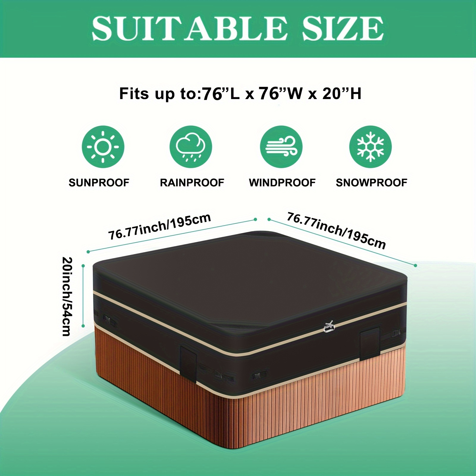 Ultra Dayanıklı 600D Ağır Hizmet Kumaşlı Sıcak Su Kabini Örtüsü - Su Geçirmez & Solmaya Karşı Dirençli, 196x196x54cm Spa Korur, Siyah