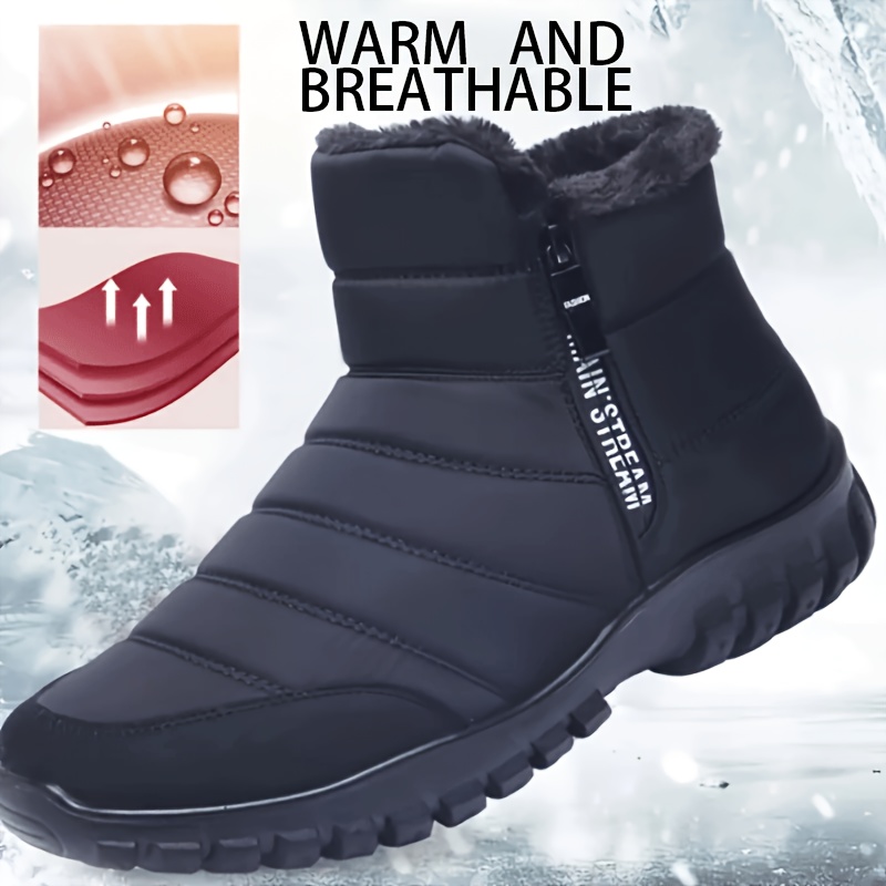 

1pr Men's Casual Solid Color Short Snow Boots - , Waterproof, , Zip-up, Round Toe, Fabric Upper, Sole, Fuzzy Lined, Fabric Insole - Fall/winter Outdoor Footwear