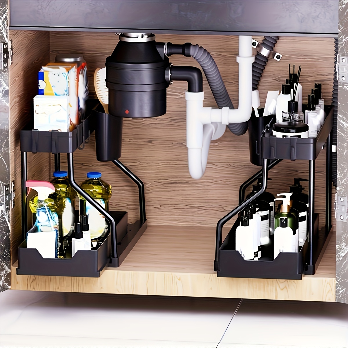2 layer large capacity pull out storage box   under sink drawer for kitchen and bathroom space saving     solution