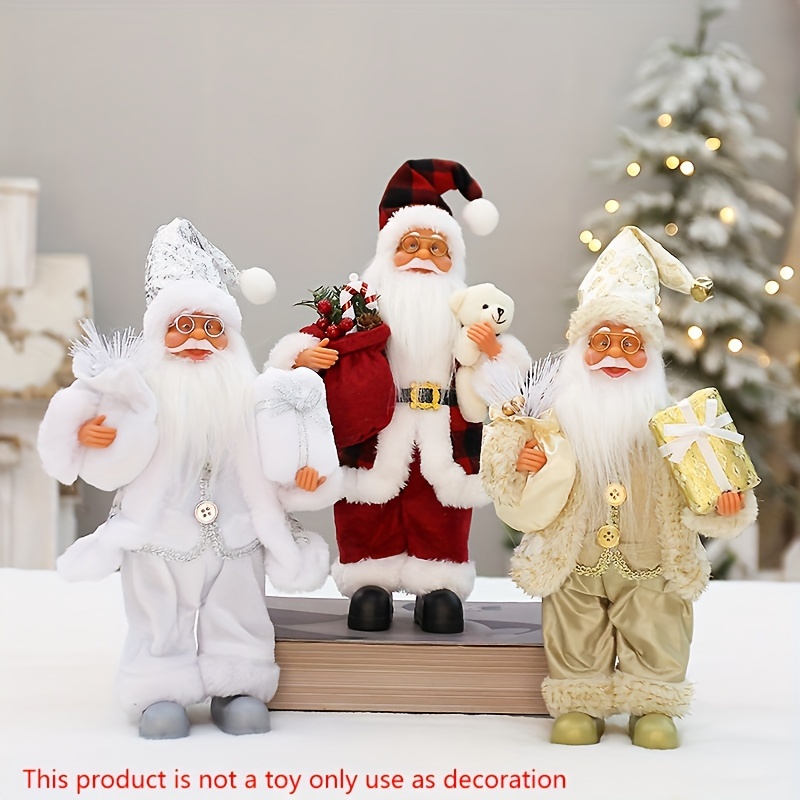 

Festive 12-inch Classic Santa Claus Statue: Golden And White Christmas Decorations For Home, Kitchen, Hotel, And Office Desks - Suitable For Christmas, New Year, And General Holiday Decorations