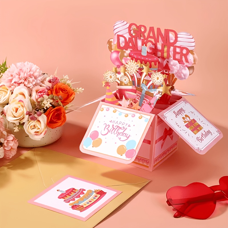 happy birthday to granddaughter   up card colorful balloons and fireworks 3d birthday card with envelope creative gift from grandparents