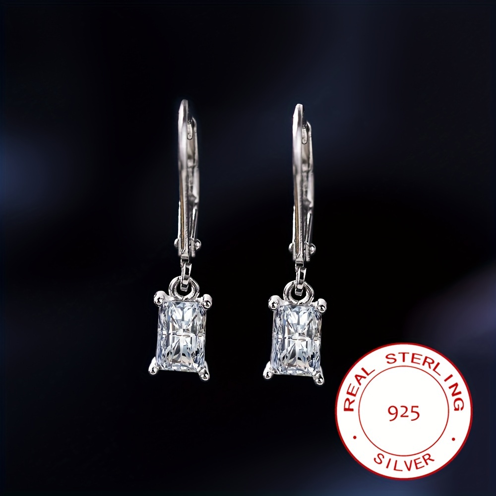 

Sterling 925 Silver Hypoallergenic Ear Jewelry Cuboid Shiny Zircon Decor Dangle Earrings Elegant Style Delicate Female Gift