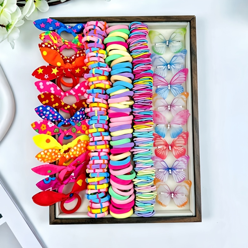 265pcs Random Mixed Color Butterfly Hair Tie and Clip Kit