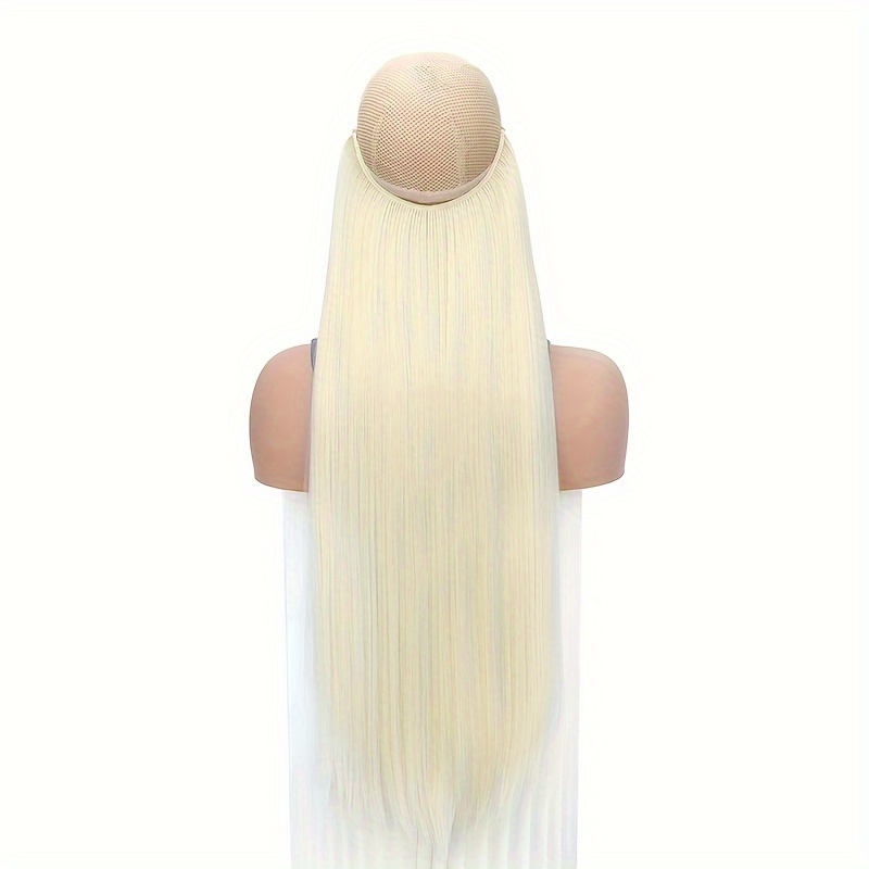 TEMU Synthetic Long Straight No Clip Hairpiece Fishing Line Wig Invisible Hairpiece For Women