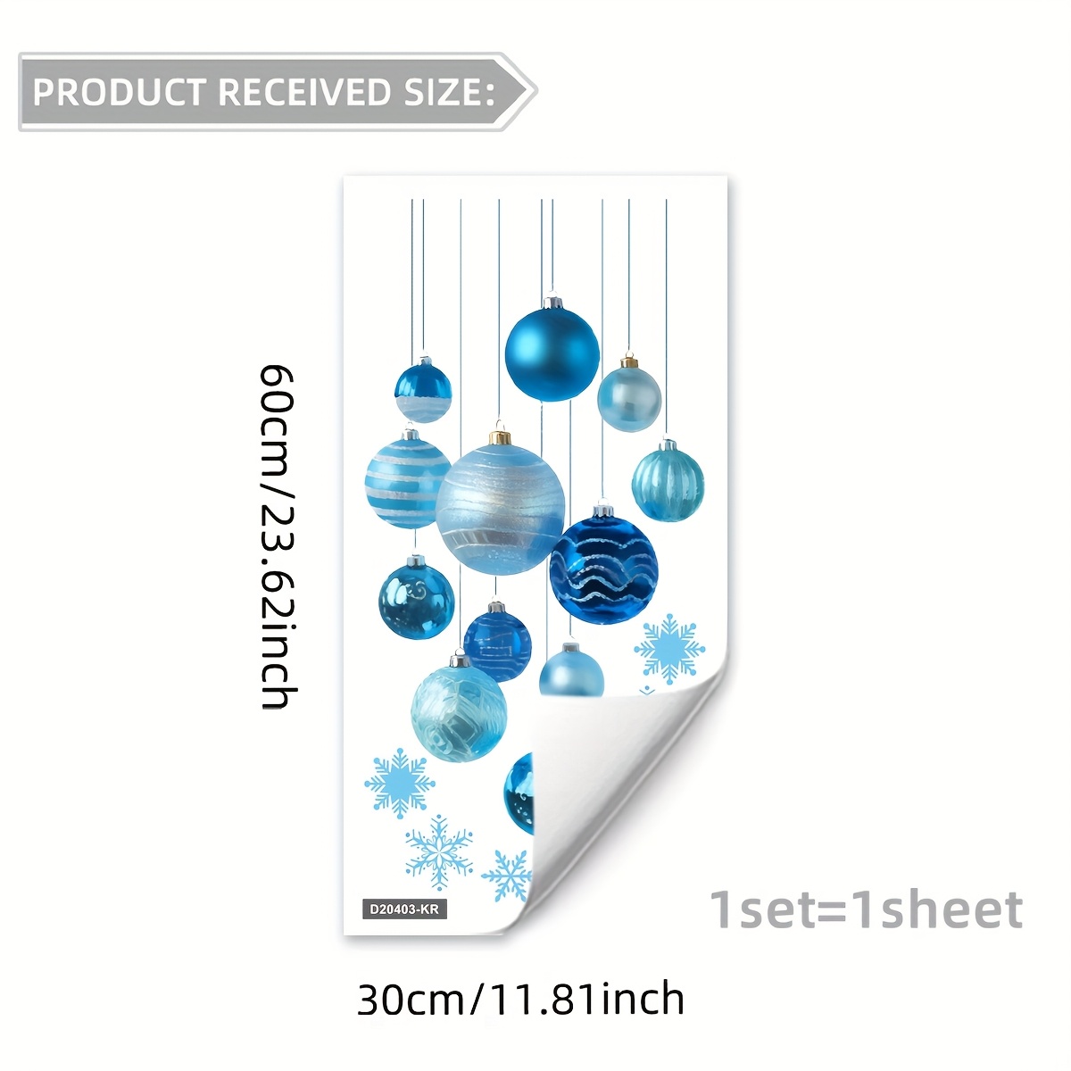 2d Flat - 2d Flat - *60cm Static Cling Christmas Blue Ball Snowflake Flat Window Sticker For Modern Home Decoration, Beautifying Shop Window Glass, Model D20403-kr