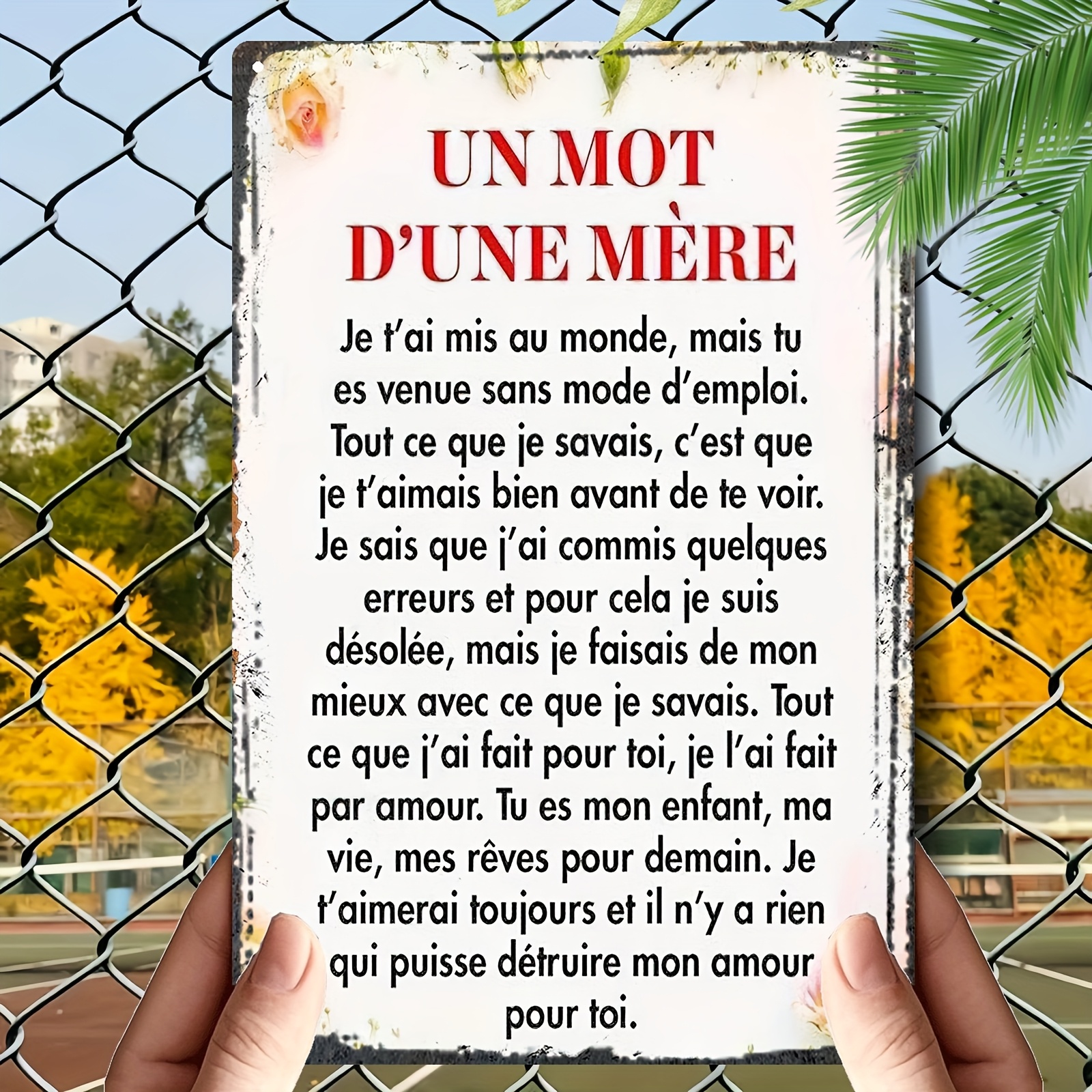 TEMU Panneau Métallique Plat 2D, 1pc Bilingue Français et Anglais " de la Mère" - Plaque Murale Française/Anglaise avec Français et Anglaise -