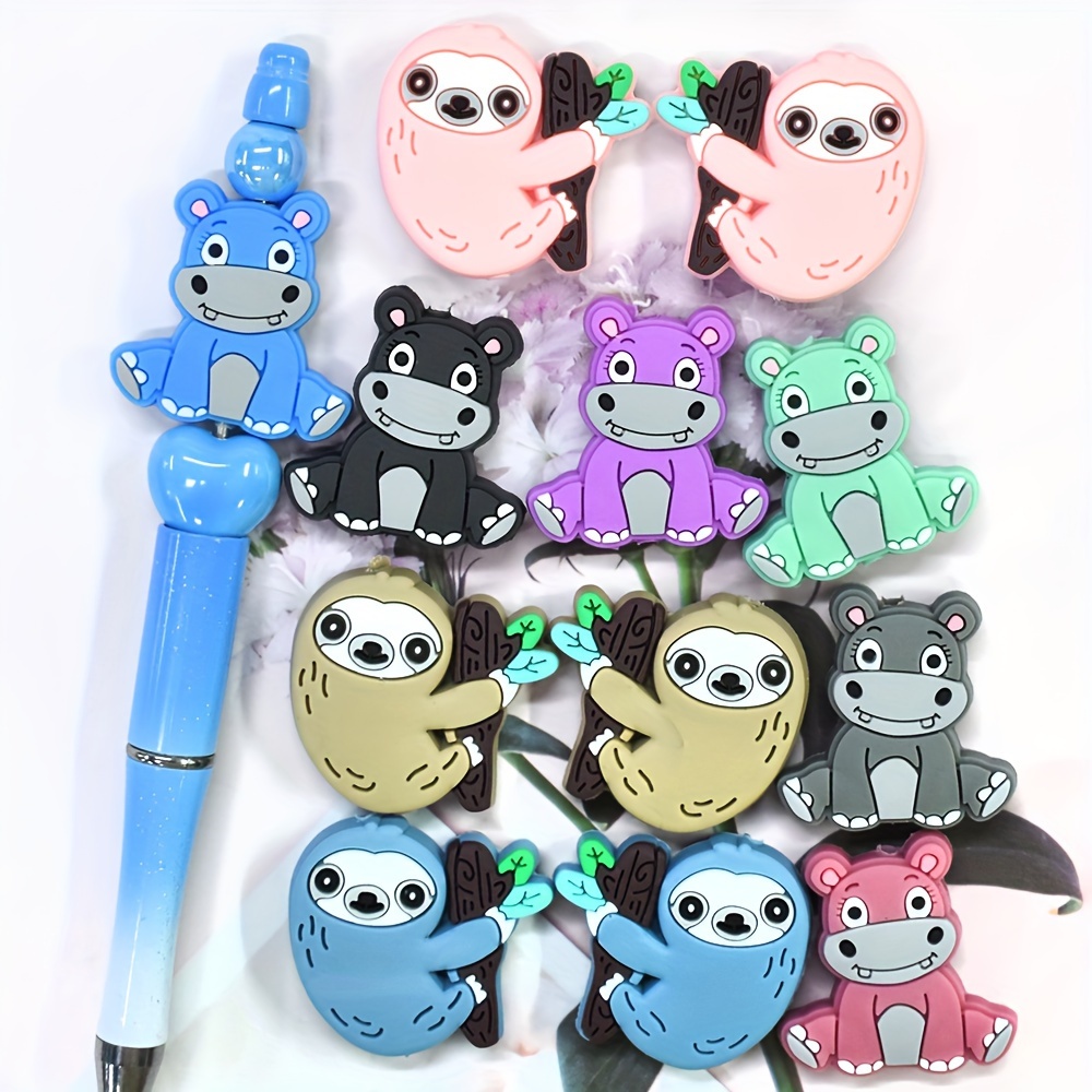 

12pcs Plastic Animal Beads Set, Assorted Colors (, Pink Sloth), Making, Key Bag Chain Accessory Buckles, Crafting Supplies, No Pen Included