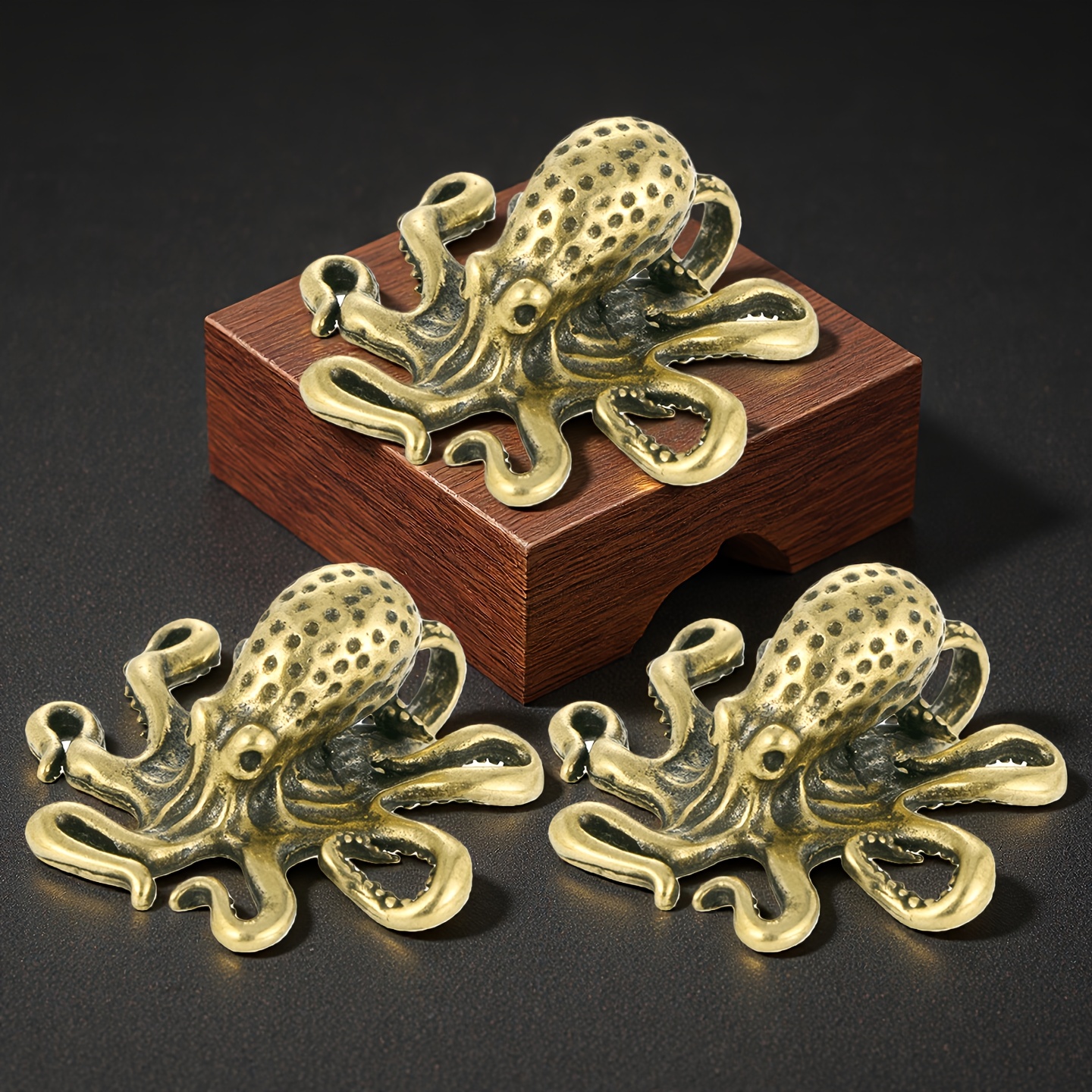 E-shop 3 Stück Messing Oktopus Statue - Vintage Marine Deko Sammelfigur, Teebecher geeignet für Zuhause/Büro Dekoration, Weihnachtsgeschenk, Messing