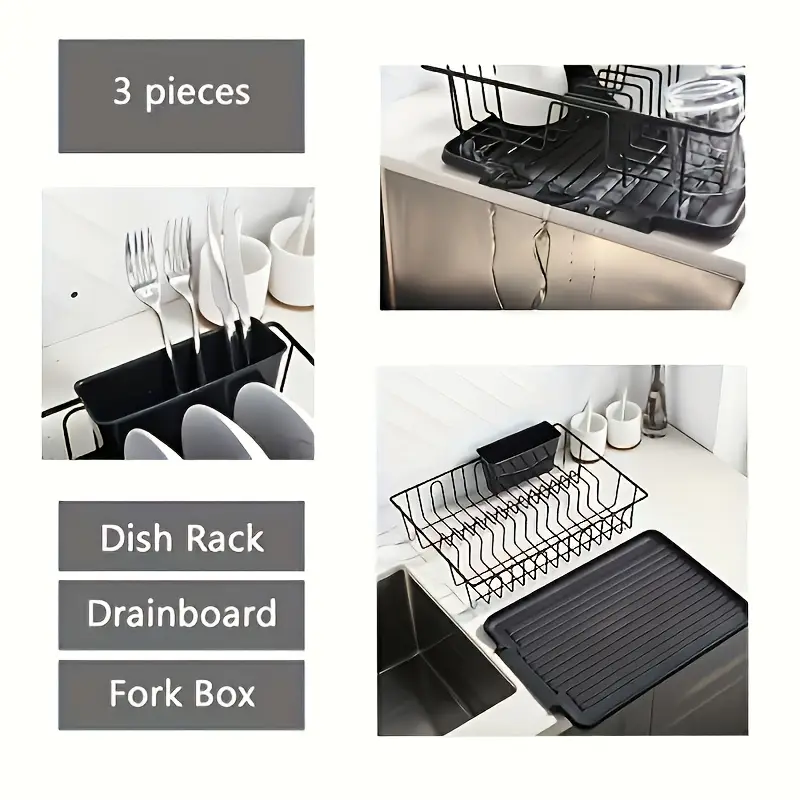 1 set of tableware drain rack kitchen counter utensil rack small stainless steel utensil drain rust resistant with black utensil rack and drainage board suitable for kitchen and rv Product details 3
