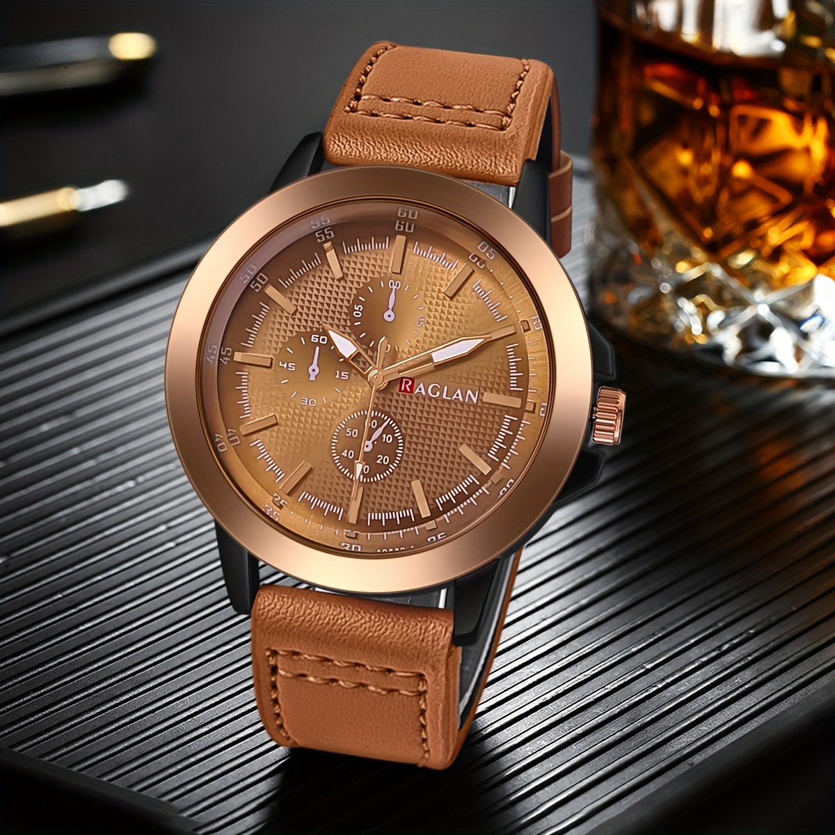 mens business leisure quartz watch retro cool fashion analog pu leather male wrist watch light coffee 0