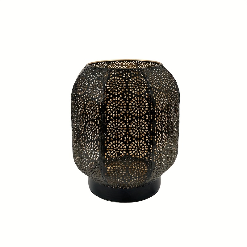 TEMU 1pc Of Moroccan- Lantern, Hollow Projection Iron Candle Holder, Vintage Black Candle Holder, Suitable For Halloween, Valentine's Day,