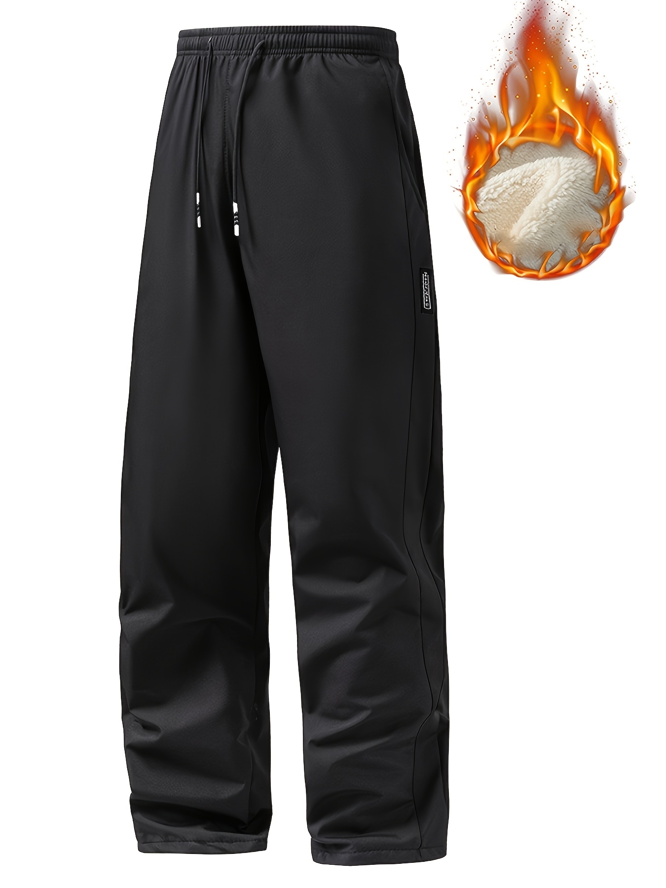 men s heavy-duty thermal pants - thick insulated cold weather trousers with elastic waistband, non-stretch fabric for skiing, snowboarding, gym -   machine washable winter pants (black) - ideal for outdoor sports & casual wear, skiing gear, straightleg design, durable construction, gym enthusiasts 0