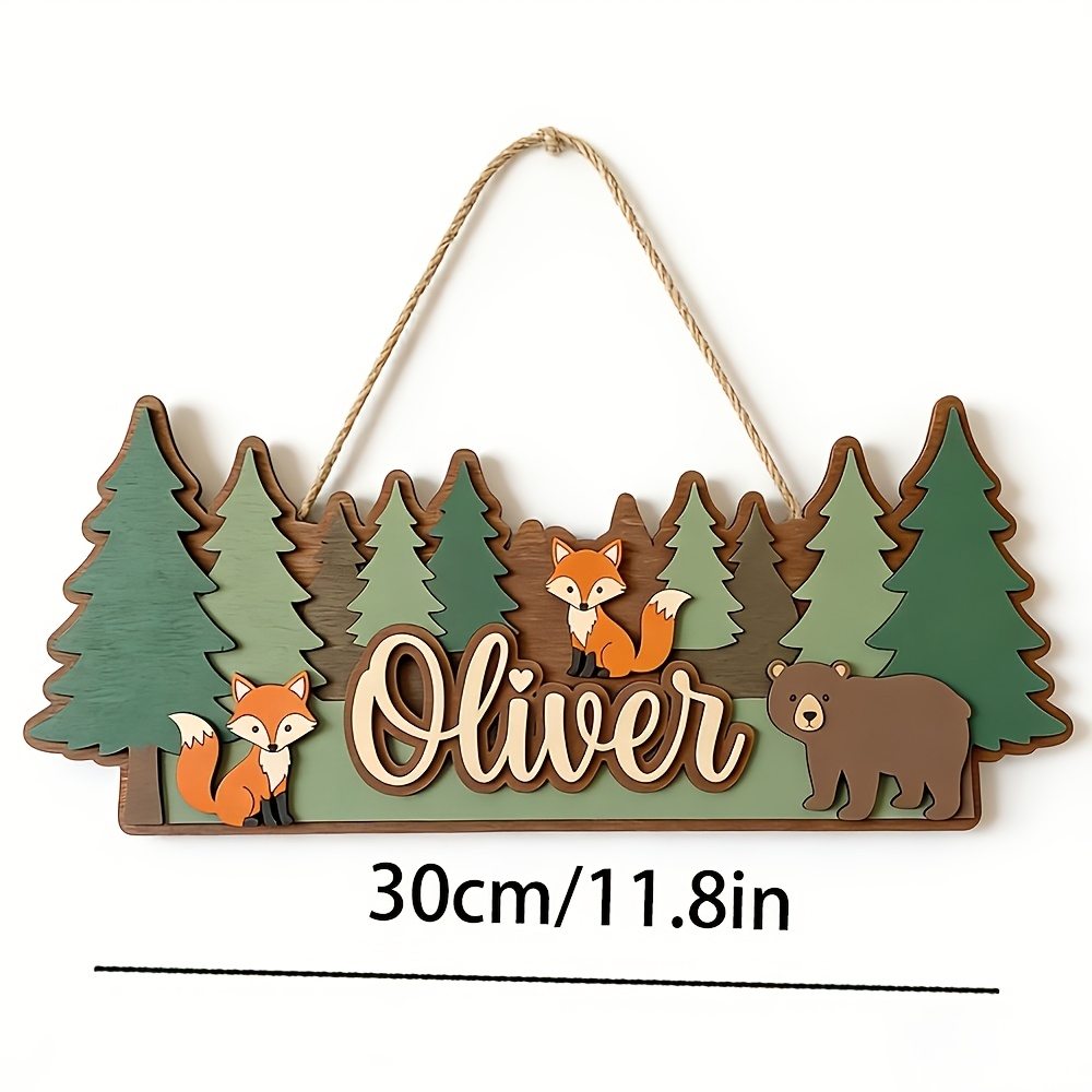 TEMU [2d Flat] 30cm Custom Wooden Hanging Decoration Featuring (including Foxes/) - Personalized With A Name, Decor Suitable For Living Rooms,