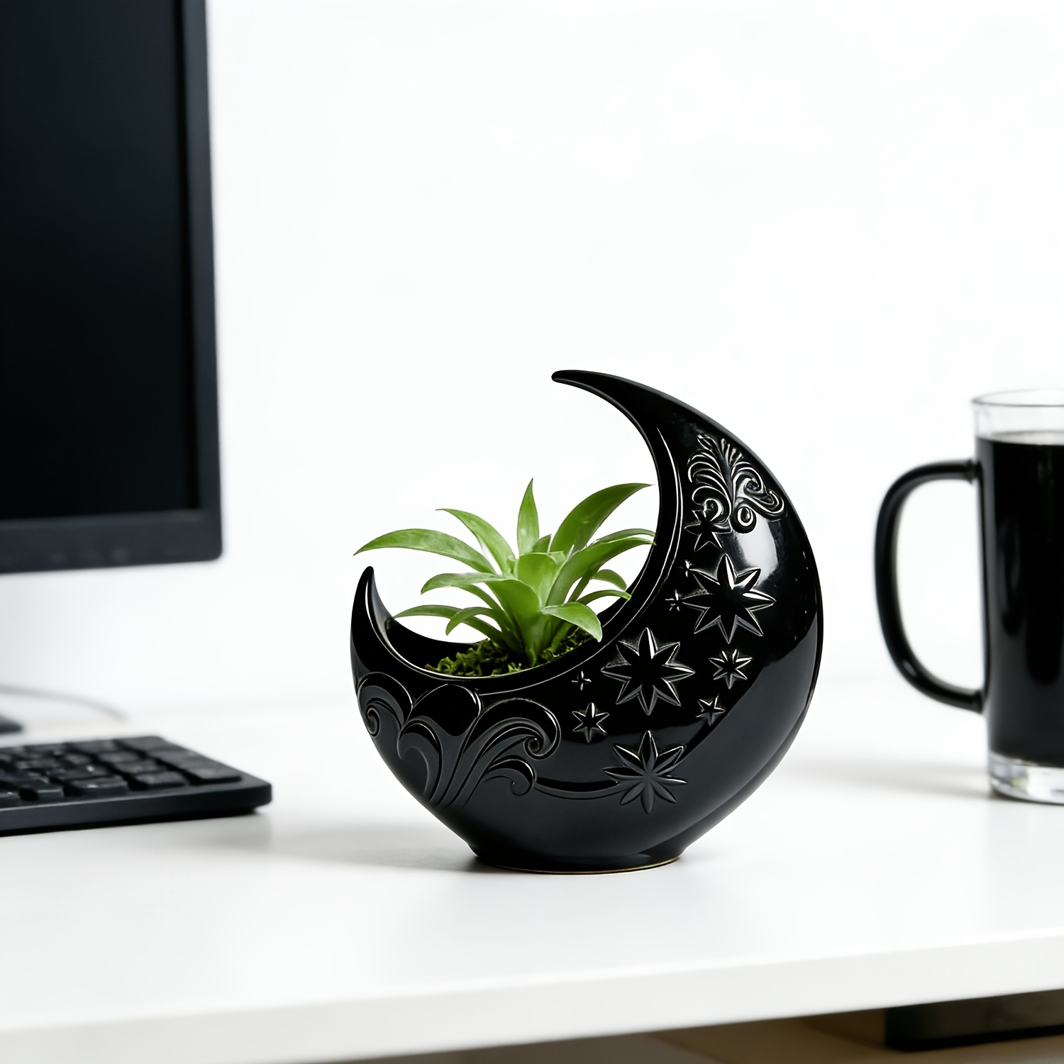 TEMU Elegant Crescent Plant Pot, Versatile Desktop Planter And Premium Gift For Plant Enthusiasts