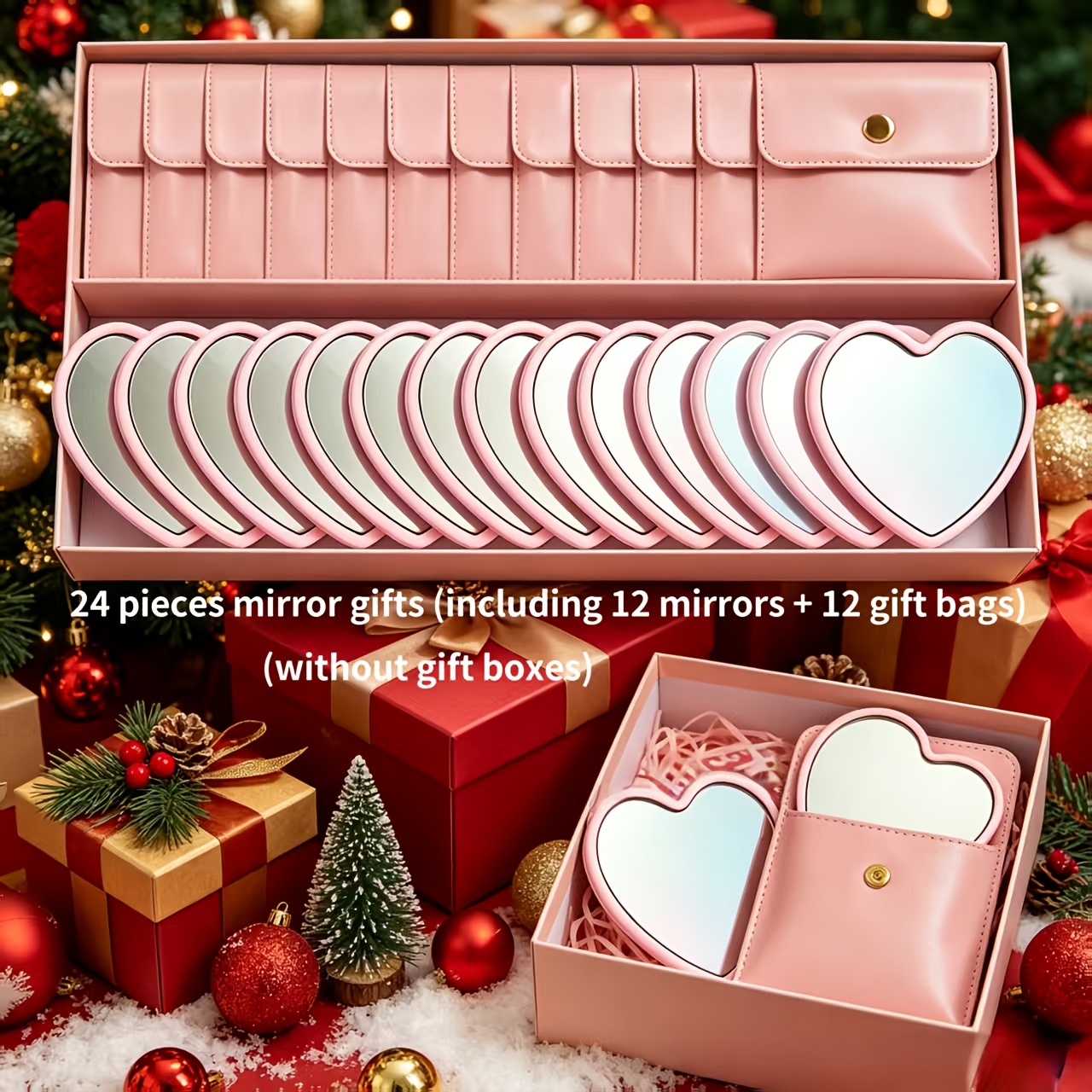 TEMU Set regalo specchio da 24 pezzi, inclusi 12 specchi + 12 sacchetti regalo, un set regalo natalizio con articoli, set specchi per trucco,
