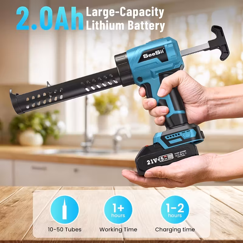 cordless caulking gun battery powered caulk gun 10oz 300ml 4 adjustable speed electric caulk gun with 2 0ah li battery charger led light lightweight caulking gun for bathroom balcony doors filling sealing caulking gun battery powered battery operated caulking gun caulking gun with light caulking gun holder home tool bathroom sealing ergonomic grip motor smooth operation powerful caulk gun air compressor for Product details 1