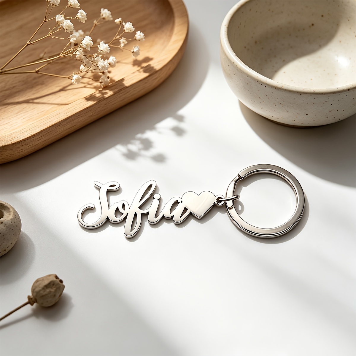 TEMU [customization] Women's Fashion Elegant Custom Name Plate Stainless Steel Keychain Heart Love Name Plate Key Chain Couple Valentine's Day Gift