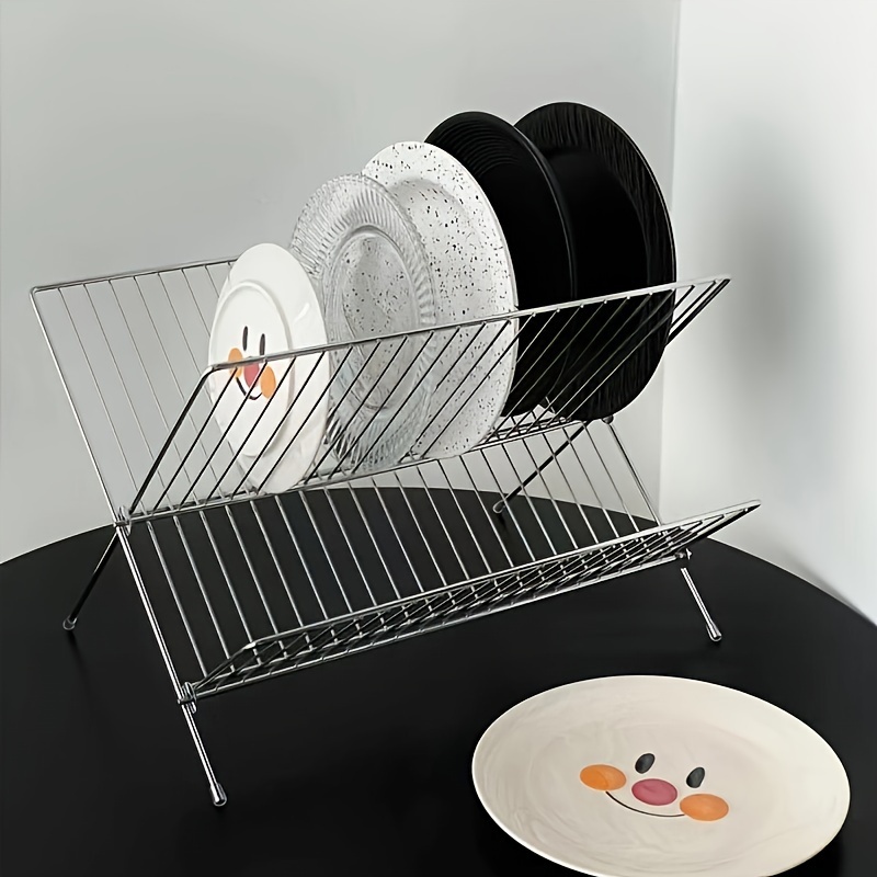 Escurridor de platos plegable con escurridor para secar platos, diseño  plegable que ahorra espacio con bandeja de almacenamiento de vajilla/cesta