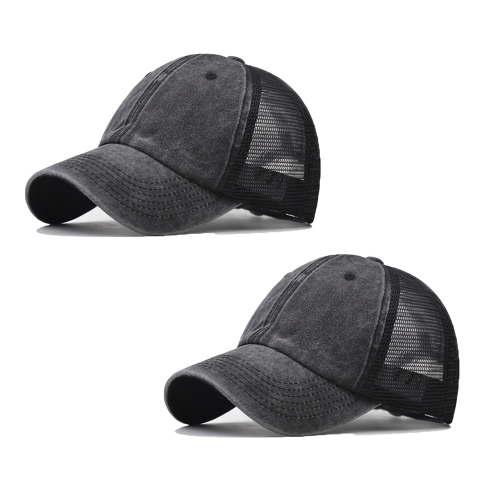 TEMU 2pcs Oversize Xxl Baseball Caps For Men And Women, Washed Black Large Hats For Big Head