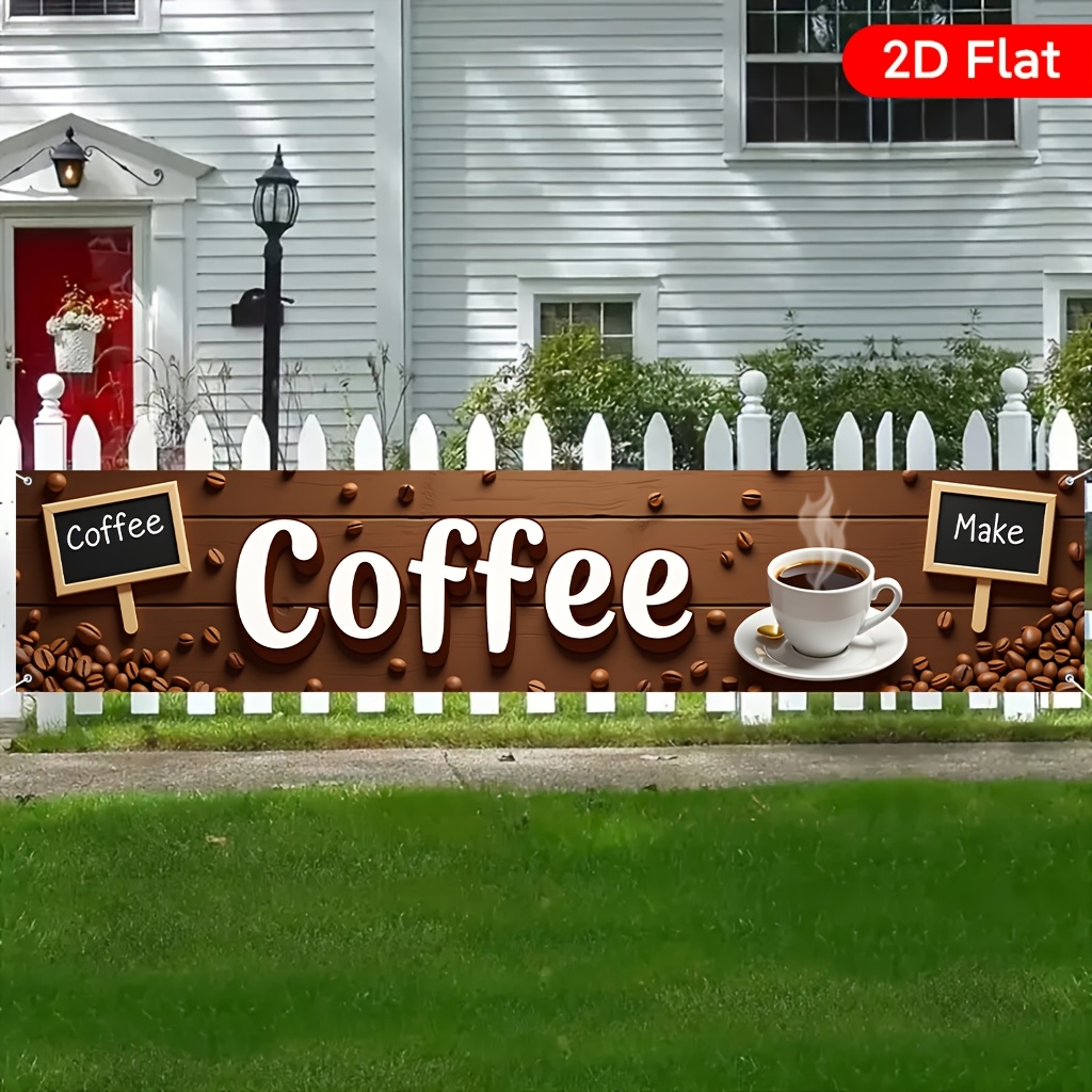 TEMU 2d Plane Banner 1pc, Coffee Making Guide, Exquisite Large Courtyard Banner, Birthday Party Anniversary Celebration, Promotional Slogan Banner,
