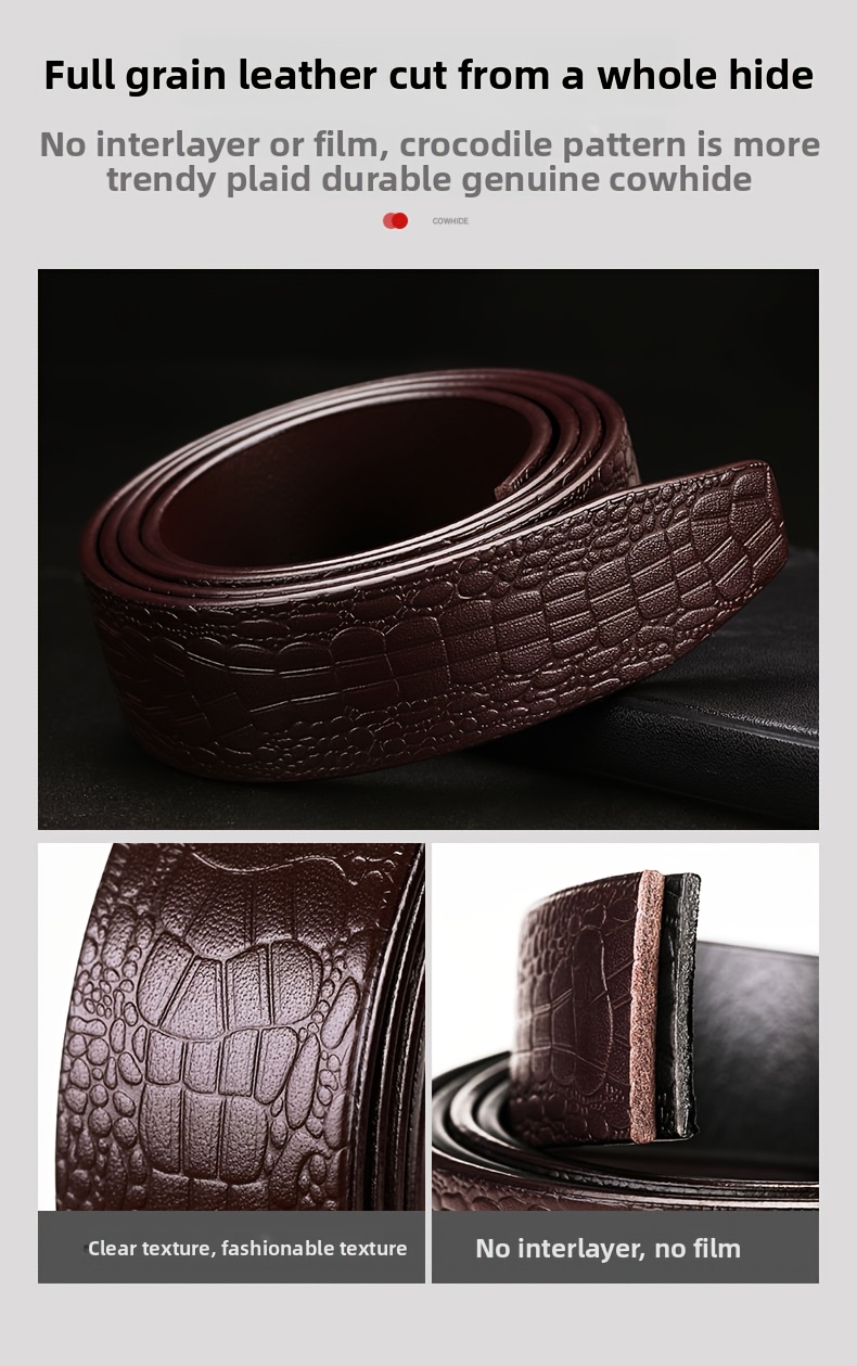 Men's Genuine Leather Belt with Toothless Automatic Buckle - Business Casual Pants Belt. Suitable for Middle-aged and Young Men, Office Attire, Daily Belt, Simple Design, Minimalist Belt, Top-Grain Leather Material, High Quality, Adjustable Waist