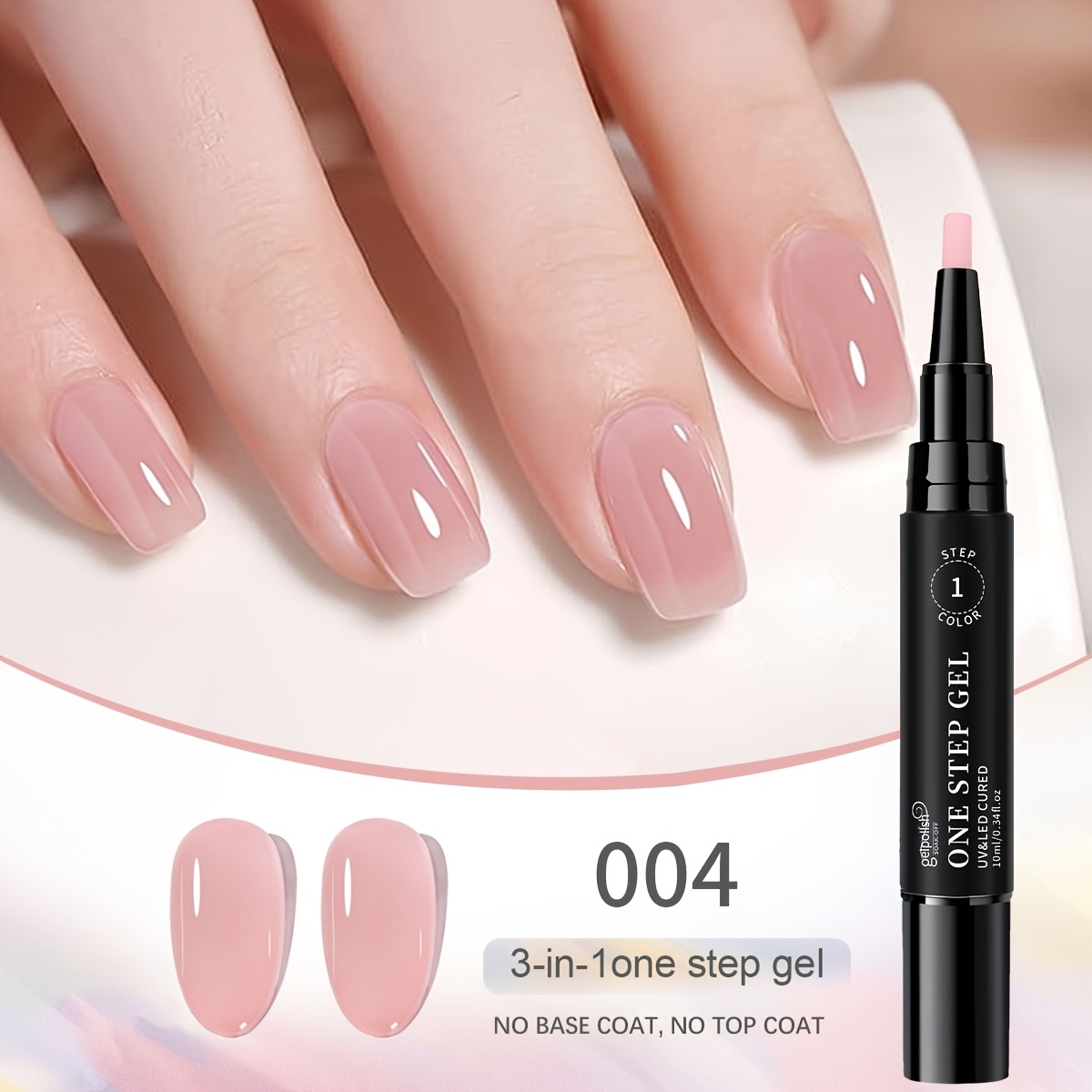 Image of Pen- Step Nail Polish, Equivalent To Base Coat + Topcoats Color Gel In A Bottle. Popular White And Pinkish Beige Shades For Application Perfect Kit