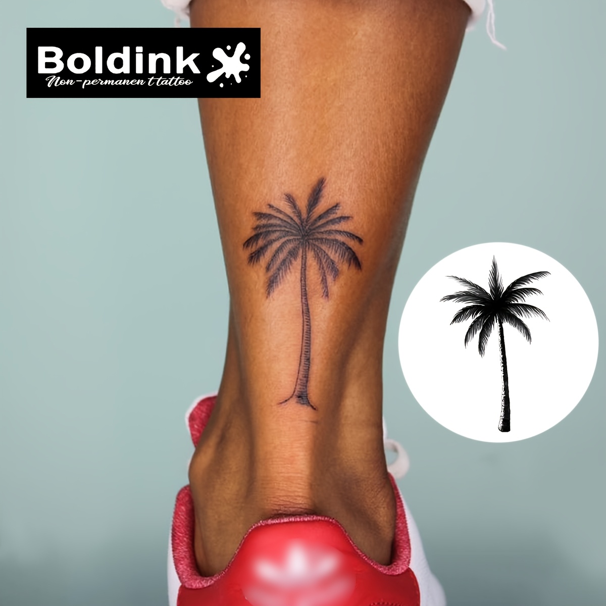 Boldink Tropical Coconut Tree Temporary Tattoos - Waterproof, Long-lasting 1-2 Weeks, Realistic Vacation Party Body Art Stickers