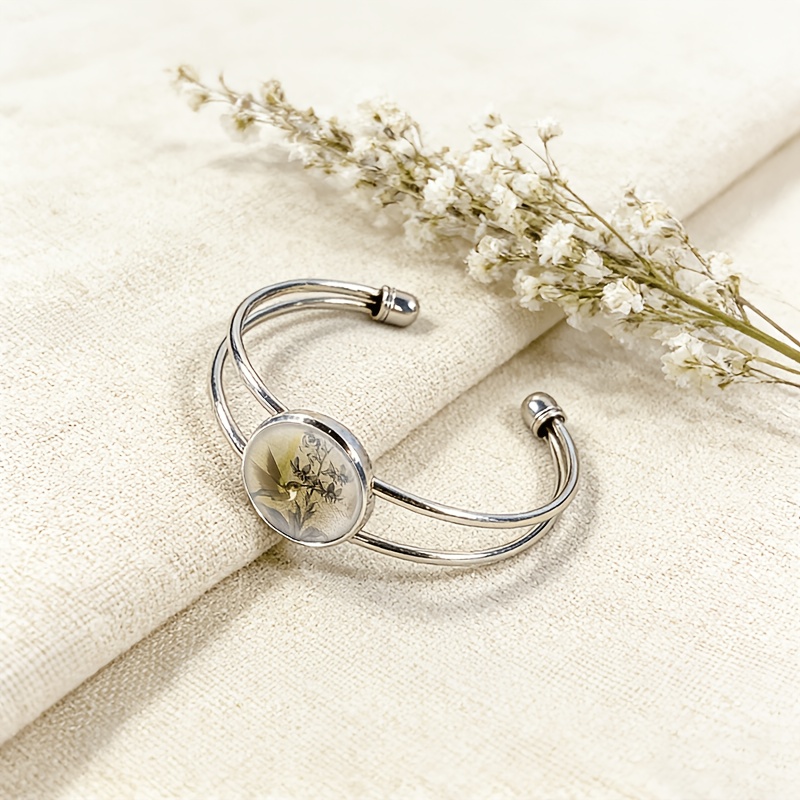 Women's Adjustable Open Bangle with Birds Flying Background