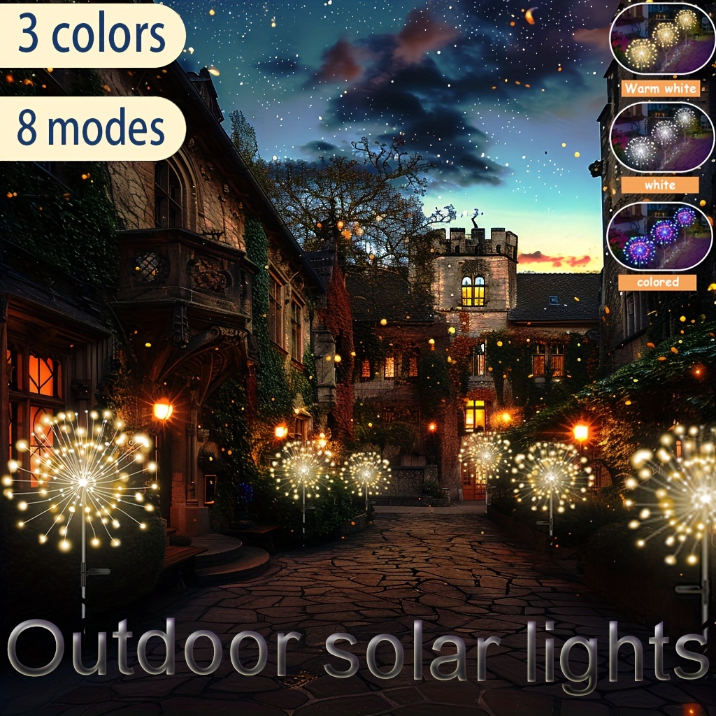 

Solar-powered Firework Lights With 8 Lighting Modes - 240/200/150/60 Leds, Perfect For Garden, Yard, Parties, Weddings & Festive Decorations