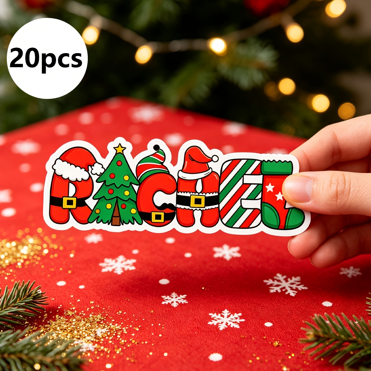 TEMU 10/20/30pcs Personalized Custom Christmas Stickers, Custom Name English Letters, With Name, Gingerbread Shape And Santa Claus, Snowman, Reindeer