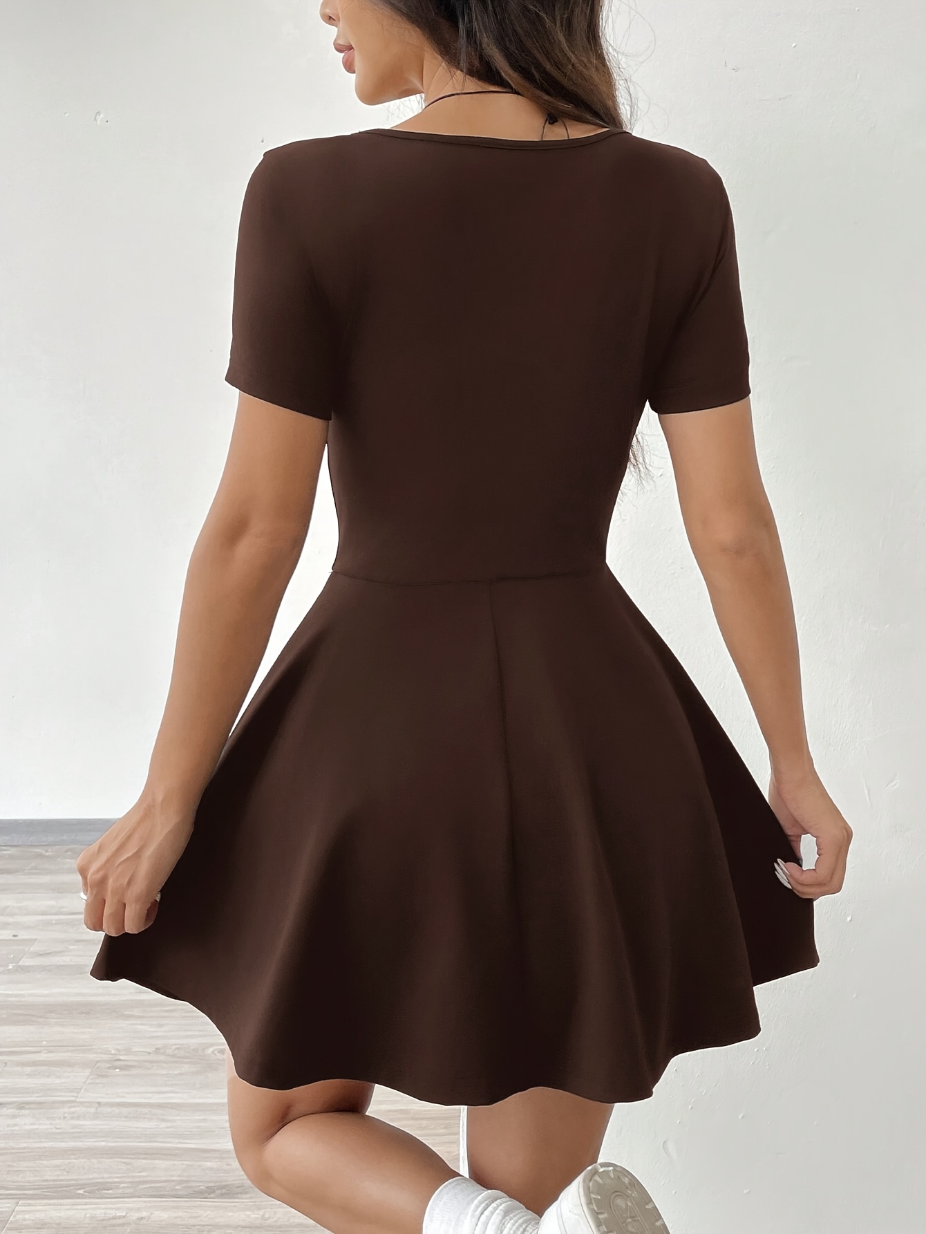 womens elegant solid neck mini dress hidden - Temu United Arab Emirates