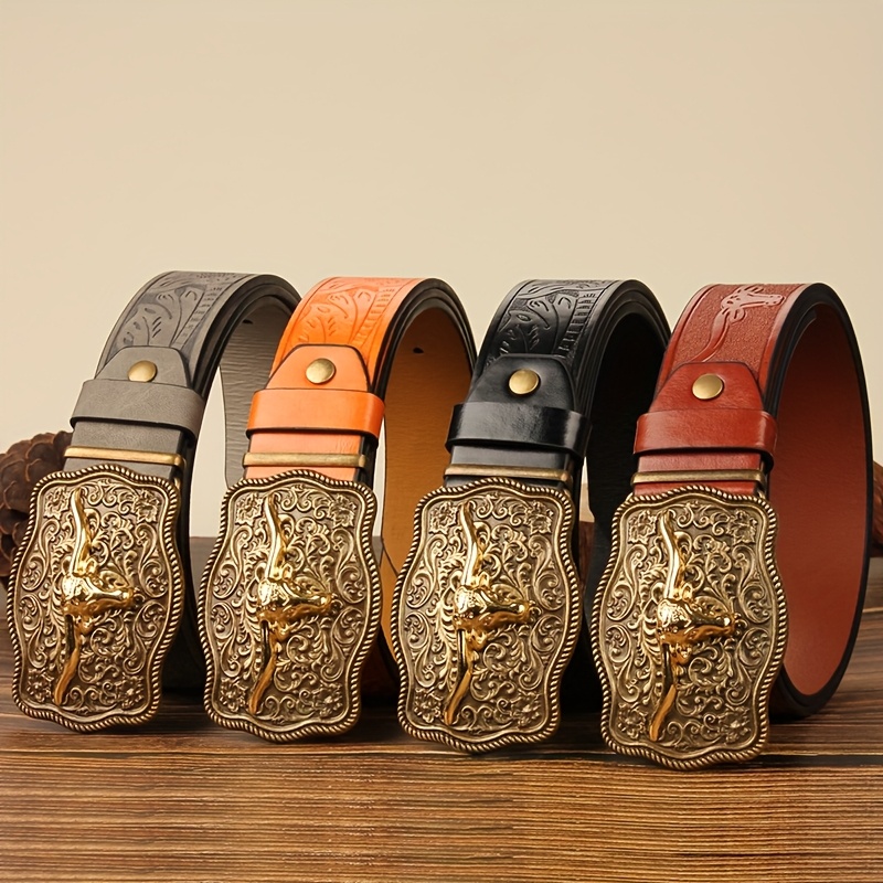 Men's Western Cowboy Belt with Long Horn Buckle