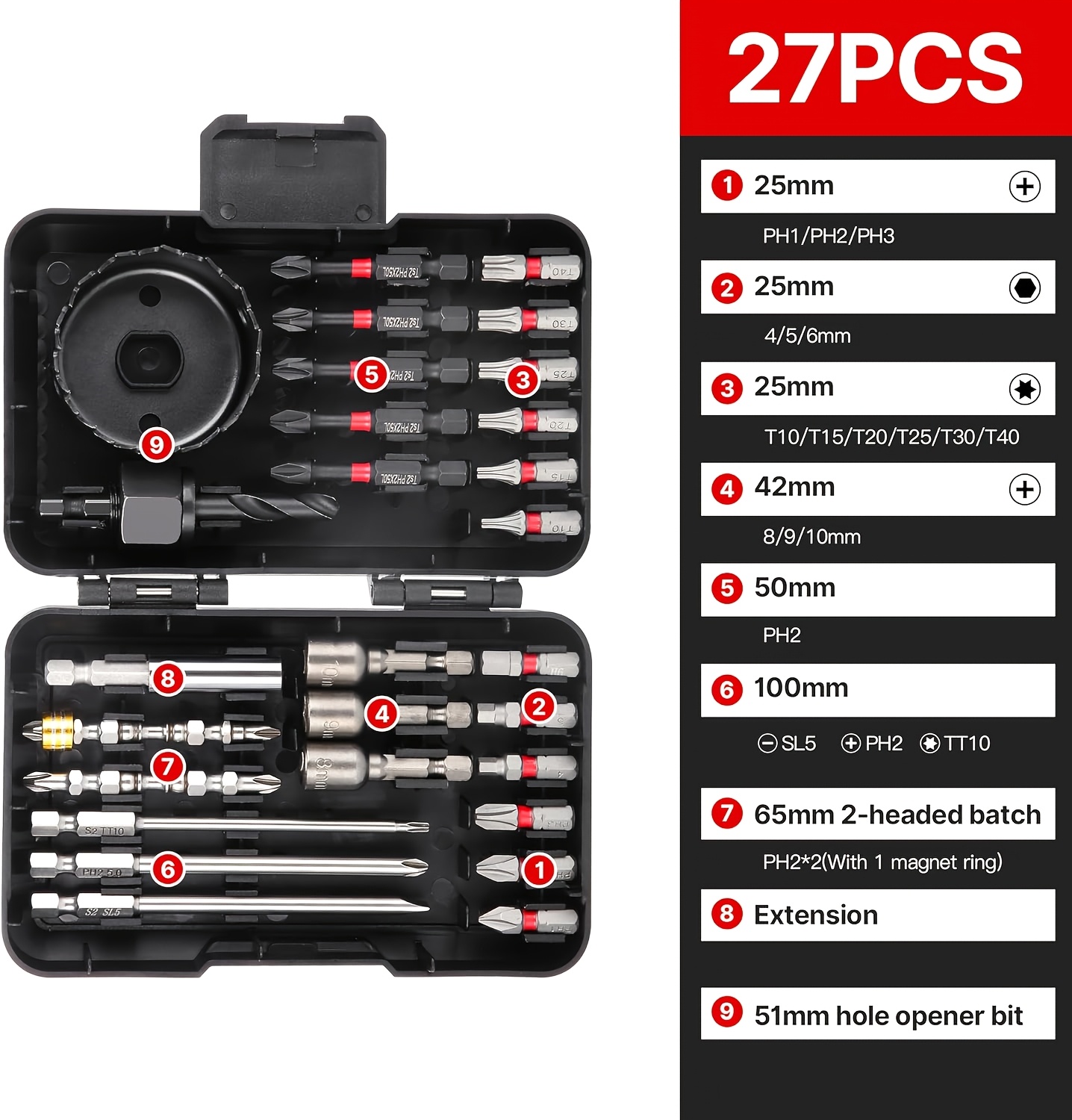 industrial impact grade screwdriver bit set magnetic anti slip 25mm 100mm with sockets adapters 27pcs details 3