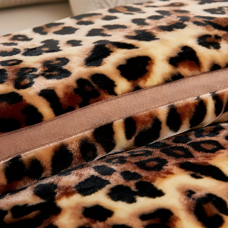 luxurious leopard print thick fleece throw blanket ultra soft     for bedroom living room dorms travel details 2