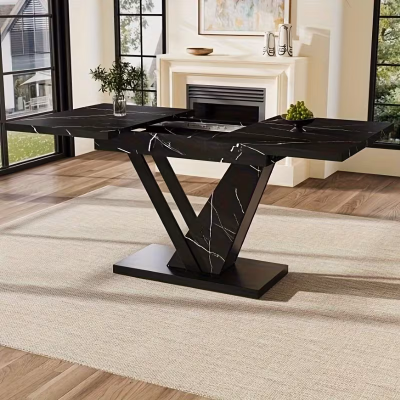 extendable dining table 120 160 75cm dining table kitchen table extendable dining table extends to 120 160cm with of internal inserts suitable for kitchens and living rooms dining table with black marble pattern 0