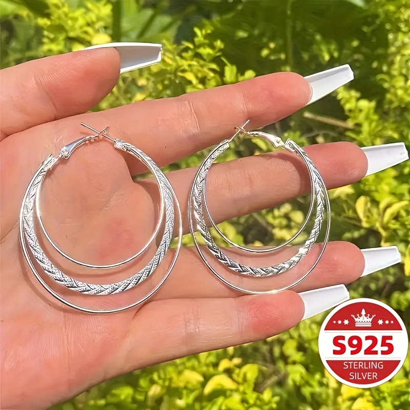 S925 Sterling Silver Large Round Women' Earrings | Pendant Jewelry Gifts For Birthdays And Daily Wear