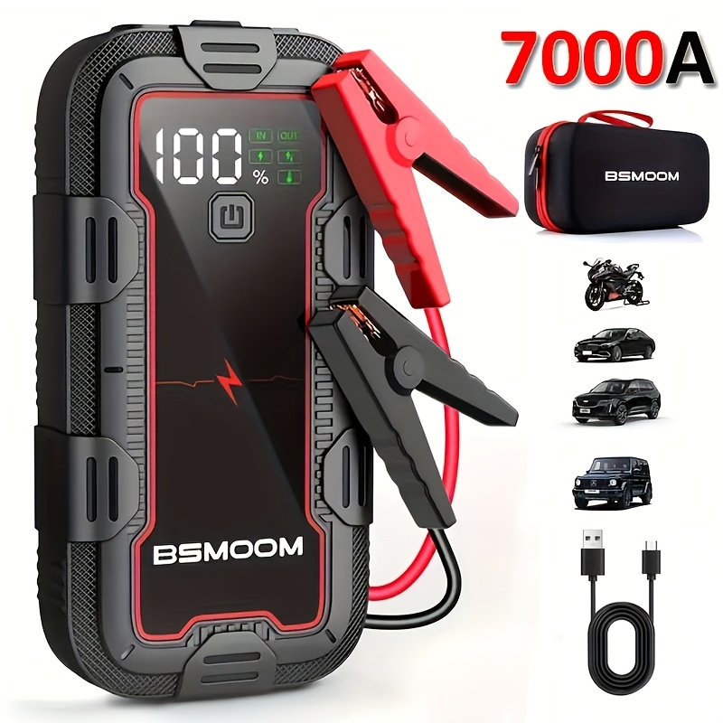 eseme pilt 12V Autohüppaja, Kaasaskantav autohüppaja, 7000A tippvõimsus, akutõstja, mobiiltelefoni laadimisplokk, LED-valgustus, LCD-digitaalekraan (sobib kõikidele bensiin- või 10.0L diiselmootoritele)