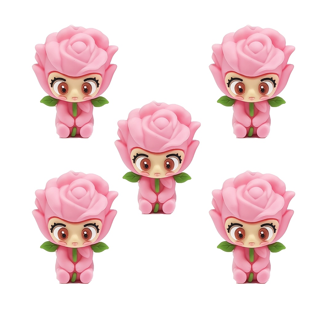 TEMU 5pcs Set Of 3d Pink Rose Silicone Beads, Cute - Creative Diy Beaded Crafts, Adorable Cartoon Decorative Beads, Colored Round Beads For Pens,