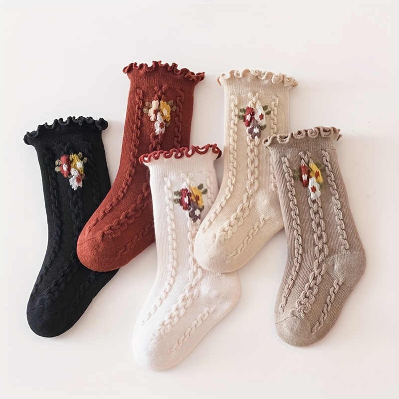 

5-pack Retro Floral Pattern Baby Girl Socks