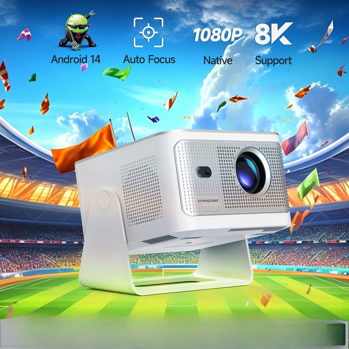 Magcubic Hy350max Projector - Native 1080p Support 8k - 2gb +16gb Rom Storage - Flexible Rotating - Supports ' Display - Wifi6 Bt5.4 - Suitable For Family Dinner And Birthday Gift