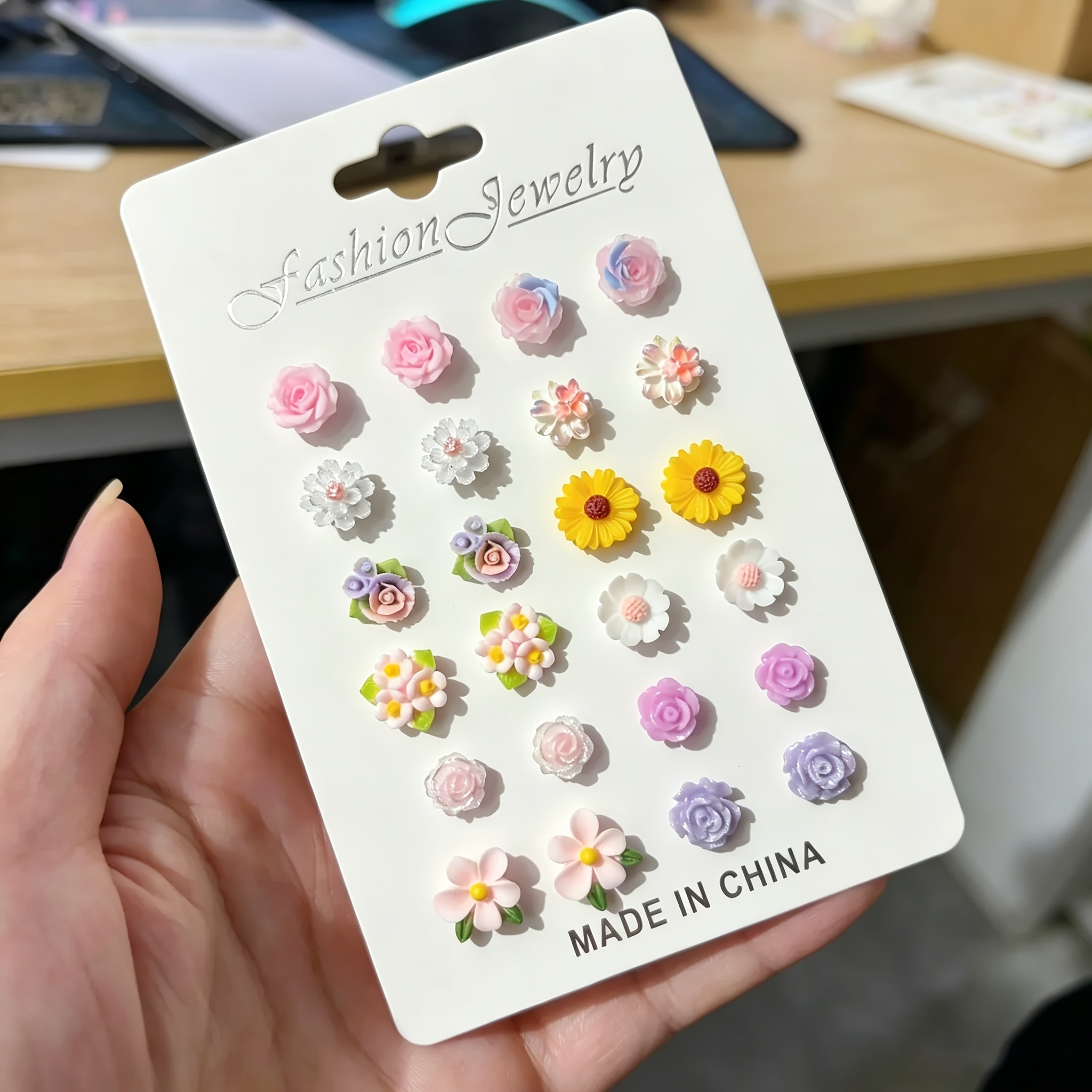 TEMU 24pcs Sweet Girly Heart Flower Stud Earrings Set Rose Daisy Style Commute Date Versatile Ear Jewelry