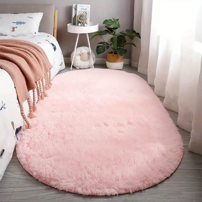 plush oval area rug for bedroom and living room soft polyester hand washable coffee table and doorway decor details 6