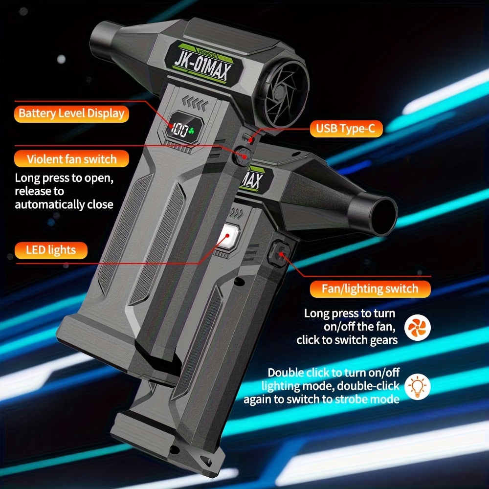 Модель 2026 года: Садовый воздуходув для листьев и снега, USB перезаряжаемый двухсторонний воздуходув для автомобиля и дома, высоконапорный ручной турбо-вентилятор, летний охлаждающий вентилятор, подходит для всех 12 месяцев, 9000000 об/мин высокоскоростной бесщеточный двигатель, встроенные 2