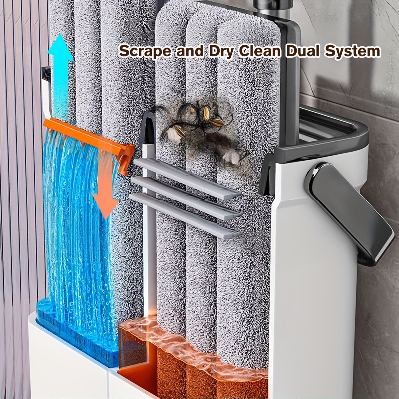 Household Narrow Slit Storage Hands-Free Mop Bucket Set, Wet and Dry Bucket, Home Vinyl Wood Flooring, Hardwood Wood Flooring Tile Wall Universal, Suitable for Living Room, Bedroom, Kitchen, Bathroom, Patio, Cleaning Tools, Cleaning Supplies